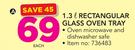 Borcam 1.3Ltr Rectangular Glass Oven Tray-Each
