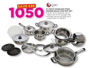 Tissolli 21 Piece Stainless Steel Crown Solid Lids Pot Set