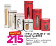 4 Piece Stainless Steel Glass Canister