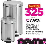Casa 12Ltr And 3Ltr Stainless Steel Roma Bin Set KB7011W