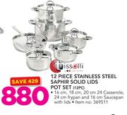 Tissolli 12 Piece Stainless Steel Saphire Solid Lids Pot Set 12PC