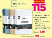 Mainstays Queen 3 Piece Microfibre Sheets Including Two Matching Pillowcases-Per Set