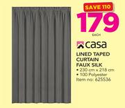 Casa Lined Taped Curtain Faux Silk 230cm x 218cm