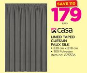Casa Lined Taped Curtain Faux Silk-Each