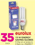 Eurolex 15W Energy Saving Globes-Each