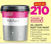 Simple Choice 20Ltr White Matt PVA Paint