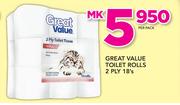 Great Value Toilet Rolls 2 Ply 18's Pack
