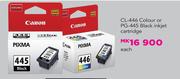 Canon CL-446 Colour Or PG-445 Black Inkjet Cartridge-Each
