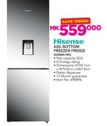 Hisense 420Ltr Bottom Freezer Fridge 420BMI-WD