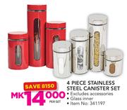 4 Piece Stainless Steel Canister Set Excluding Accessories-Per Set