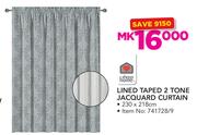 Always Home Lined Taped 2 Tone Jacquard Curtain 230 x 218cm