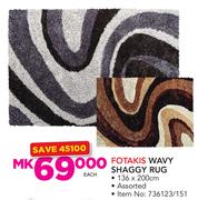 Fotakis Wavy Shaggy Rug 136 x 200cm-Each