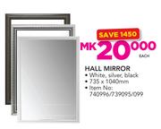 Hall Mirror 735 x 1040mm In White, Silver Or Black-Each