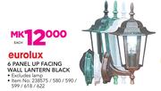 Eurolux 6 Panel Up Facing Wall Lantern Black Excluding Lamp