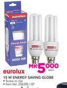 Eurolux 15W Energy Saving Globe-Each