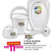 Baby Care 5 Piece Bumper Hamper Set Includes Baby Bath Bucket, Feeding Set And Potty