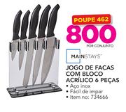 Mainstays Jogo de Facas 6 Peças Com Bloco Acrilico -Por Conjunto