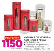 vasilhas 4 Peças de Vidro em Aço Inox -Por Conjunto