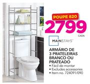 Mainstays Armario De 3 Prateleiras Branco ou Prateado-Cada