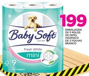 Baby Soft Embalagem de 9 Rolos de papel Higiênico de 2 Folhas branco
