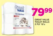 Great Value Toilet Rolls 2 Ply-18's