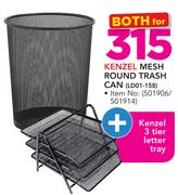 Kenzel Mesh Round Trash Can LD01-158 + Kenzel 3 Tier Letter Tray