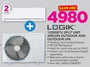Logik 12000BTU Sprit Unit Aircon Outdoor And Outdoor Unit