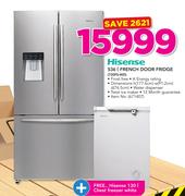 Hisense 536ltr French Door Fridge 720FS-WD + Hisense 130ltr Chest White Freezer 