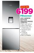 Hisense 420ltr Mirror Bottom Freezer Fridge 420BMI-WD