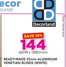 Decorland Ready-Made 25mm Aluminium Venetian Blinds (White)-600W x 1000H mm