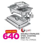 Tissolli Double Stainless Steel Chafing Dish-9.5ltr