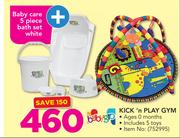Kick'n Play Gym + Baby Care 5-Piece Bath Set White