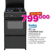 Beko 50 x 60 4 Burner Gas (Stove Black B)