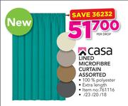 Casa Lined Microfibre Curtain Assorted-Per Drop