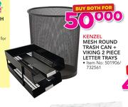 Kenzel Mesh Round Trash Can + Viking 2-Piece Letter Trays