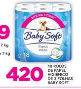 Baby Soft 18 Rolos De Papel Higienico De 3 Folhas 