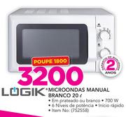 Logik 20ltr Microondas Manual Branco