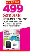 SanDisk Ultra Micro SD 16GB Com Adaptador