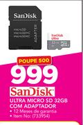 SanDisk Ultra Micro SD 32GB Com Adaptador