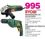 Ryobi 650W Rebarbadora Angular Or 500W Furadeira De Impacto-cada
