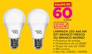 Simple Choice Lampada LED A60 6W E27 Branco Fresco OU Branco Morno - cada