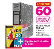 Simple Choice Lever Arch File A4 2 Pack + Flip File A4 Pocketfile 20 Pages-For Both