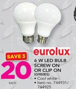 Eurolux 6w LED Bulb Screw On Or Clip On(G980ES)-Each