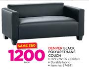 Denver Black Polyurethane Couch H79 x W139 x D78cm-Each