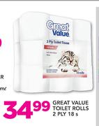 Great Value Toilet Rolls 2 Ply-18s
