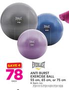 Everlast Anti Burst Exercise Ball 55cm, 65cm Or 75cm Each