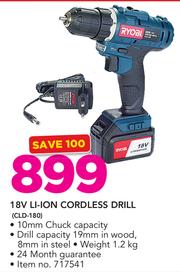 Special Ryobi 18V Li Ion Cordless Drill CLD 180 m.guzzle .za
