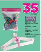 Simple Choice 50 Pack Pegs Or 10 Pack Plastic Hangers-Per Pack