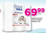 Great Value 2 Ply Toilet Tissue 18's