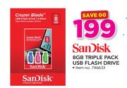 Sandisk 8GB Triple Pack USB Flash Drive